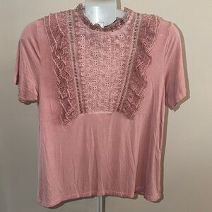 POL Lace Detail Blouse in Dusty Rose